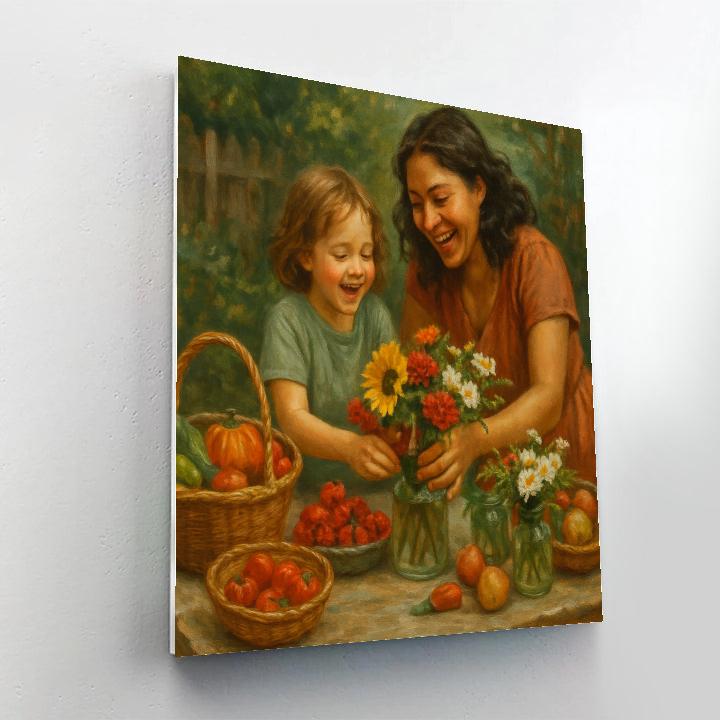 Mother And Child At Farmers Table Number painting