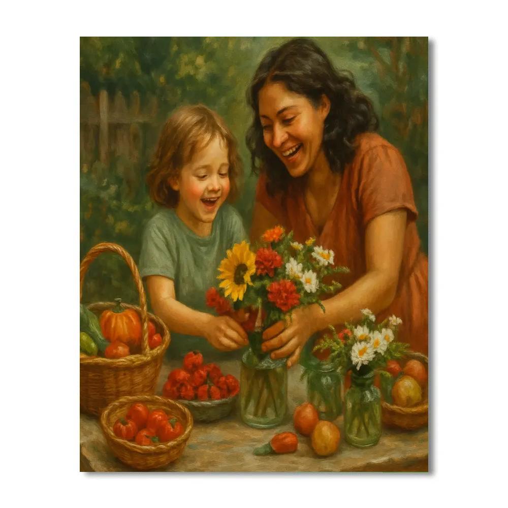 Mother And Child At Farmers Table Number painting