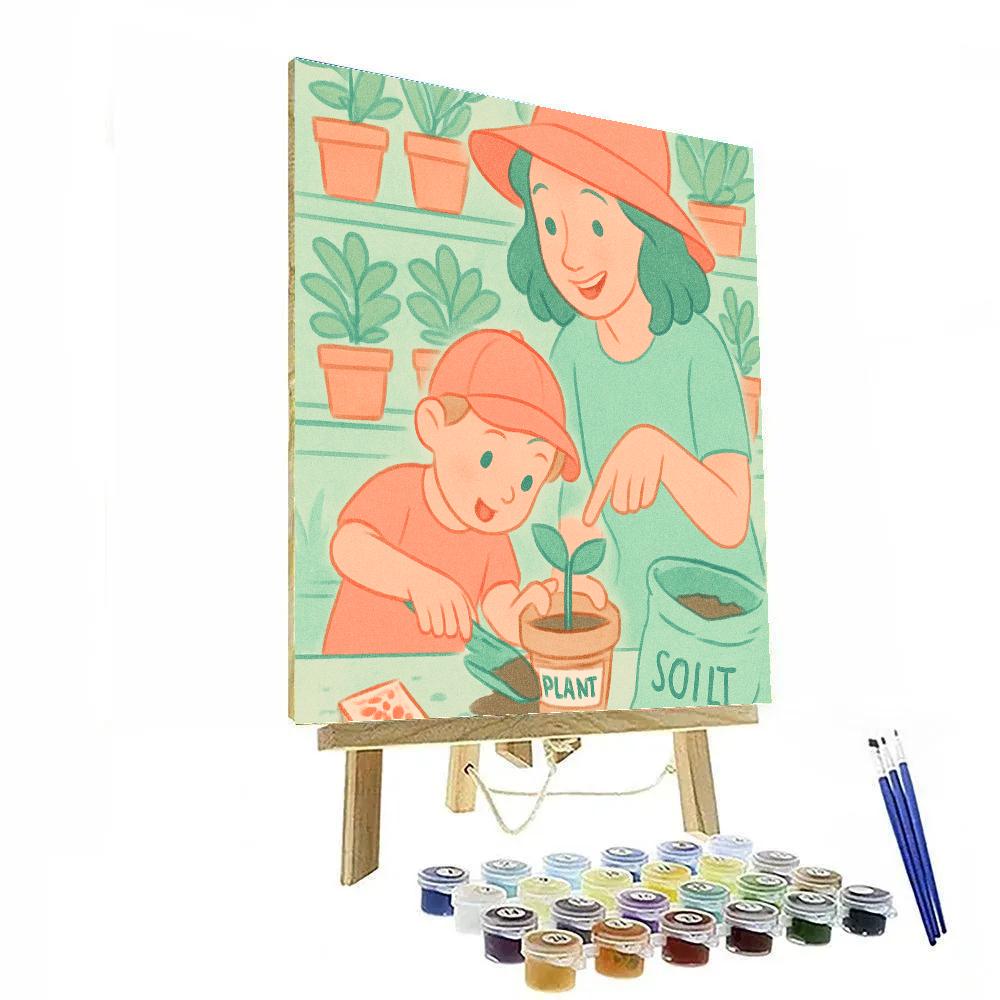 Mother And Child At Flower Nursery Paint by numbers art