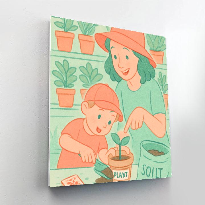 Mother And Child At Flower Nursery Paint by numbers art