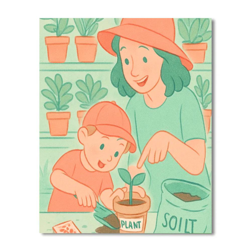 Mother And Child At Flower Nursery Paint by numbers art