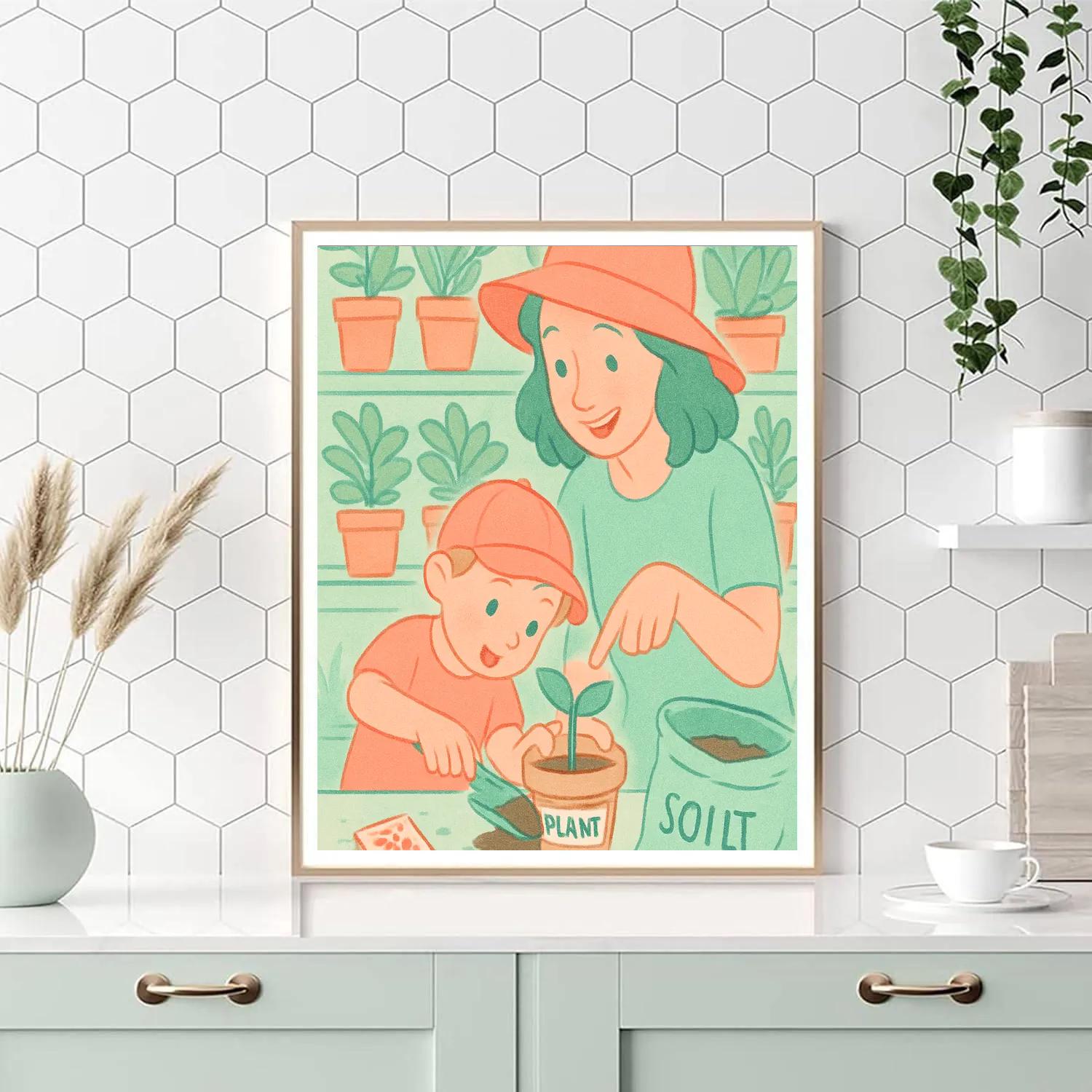 Mother And Child At Flower Nursery Paint by numbers art