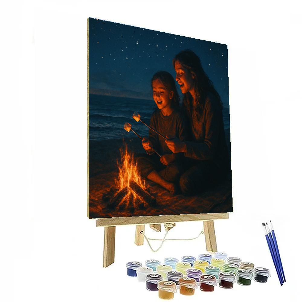 Mother And Child At Beach Bonfire paint by numbers