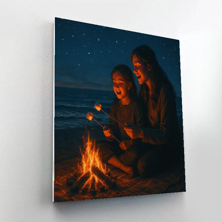 Mother And Child At Beach Bonfire paint by numbers