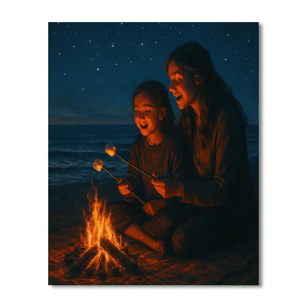 Mother And Child At Beach Bonfire paint by numbers