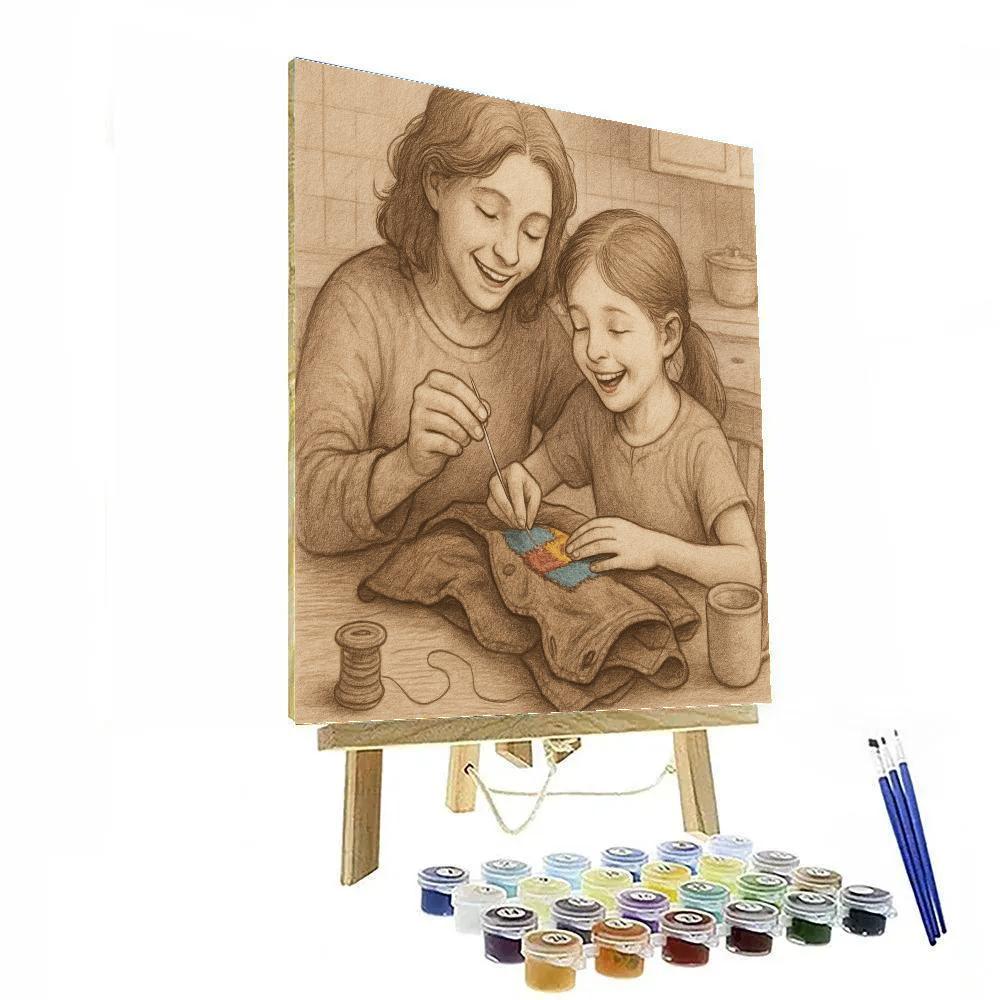 Mother And Child Sewing Patch DIY paint by numbers