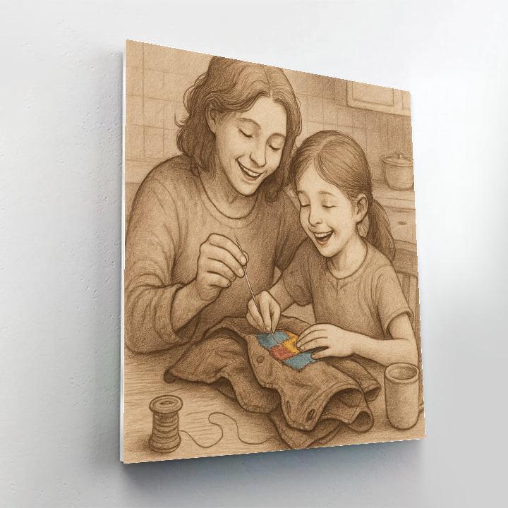 Mother And Child Sewing Patch DIY paint by numbers