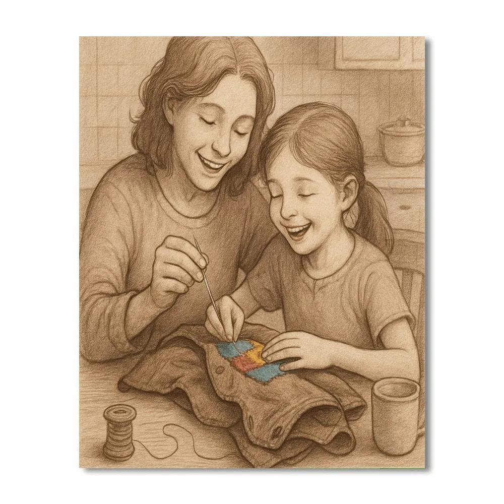 Mother And Child Sewing Patch DIY paint by numbers