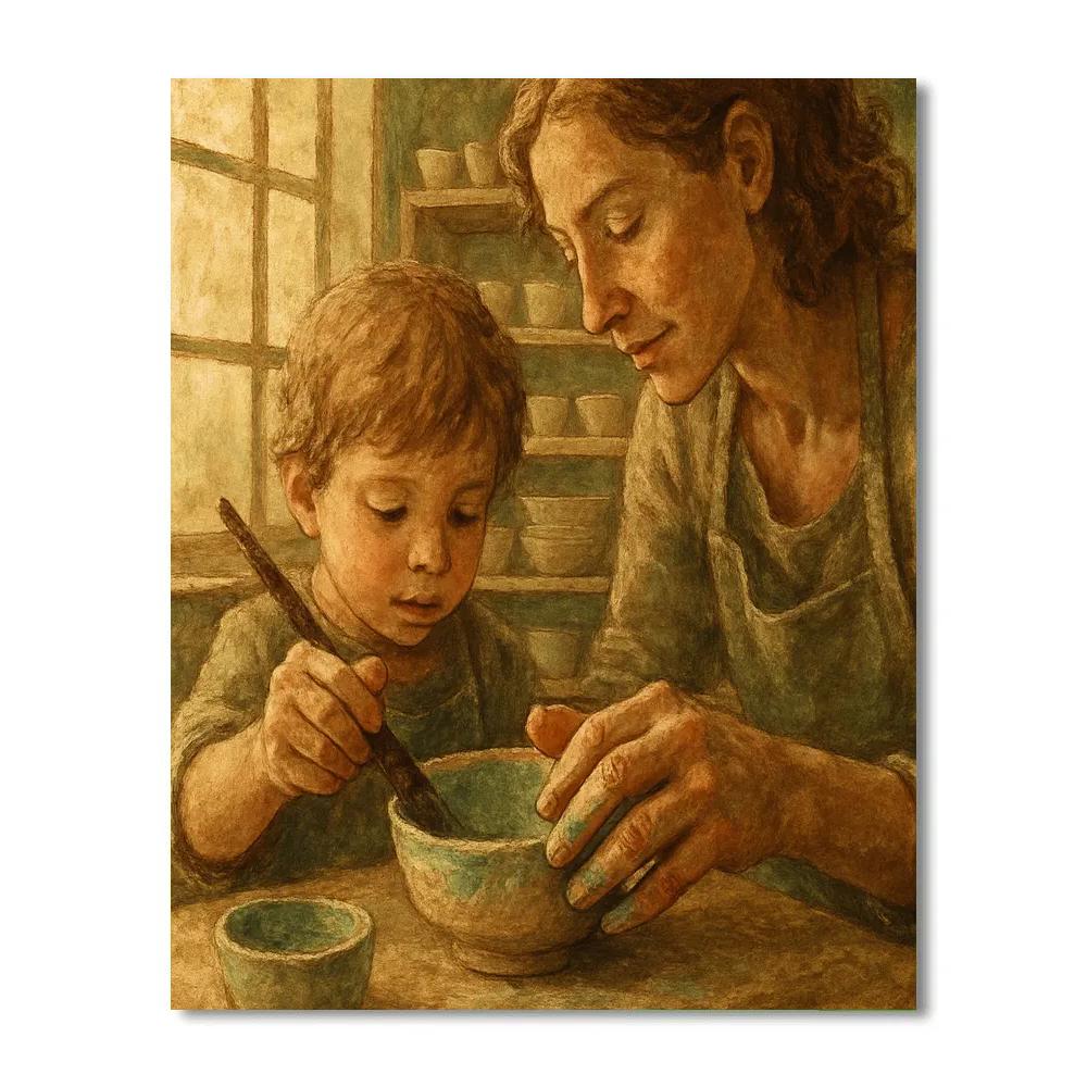 Mother And Child Pottery Glaze Number painting