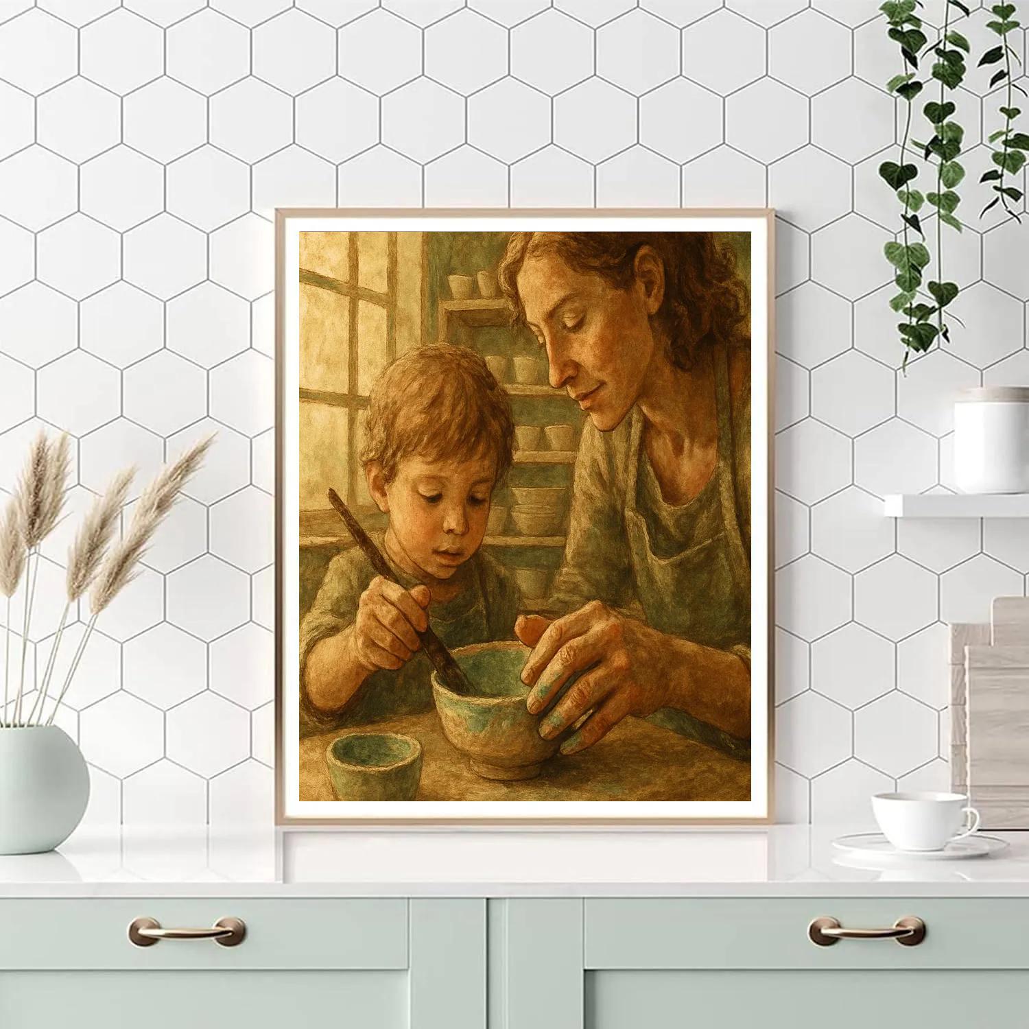 Mother And Child Pottery Glaze Number painting