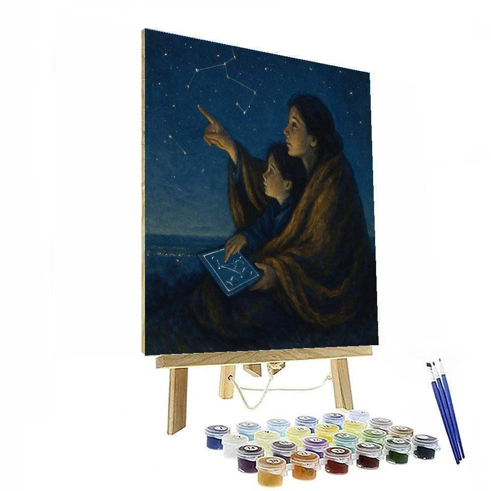 Mother And Child Stargazing On Hill Painting by numbers kit
