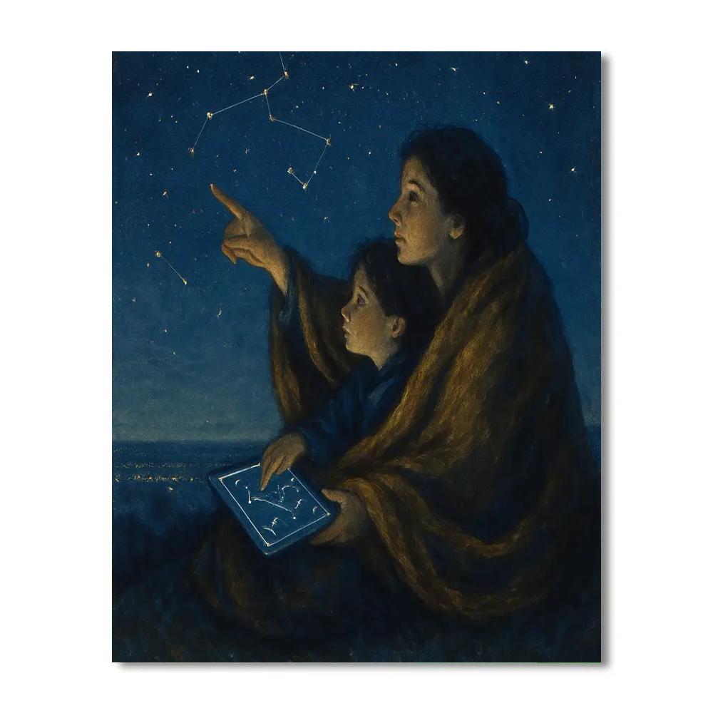 Mother And Child Stargazing On Hill Painting by numbers kit
