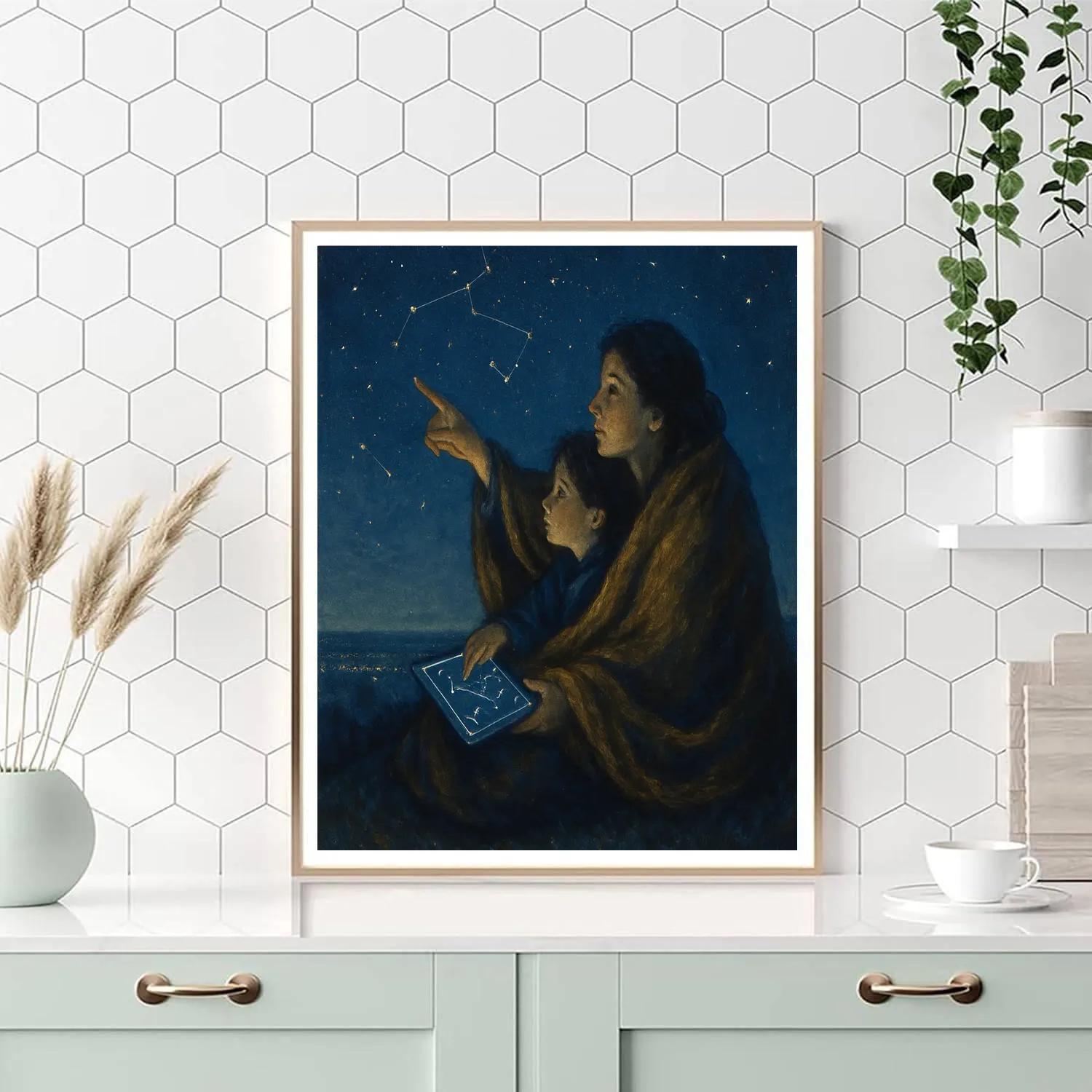 Mother And Child Stargazing On Hill Painting by numbers kit