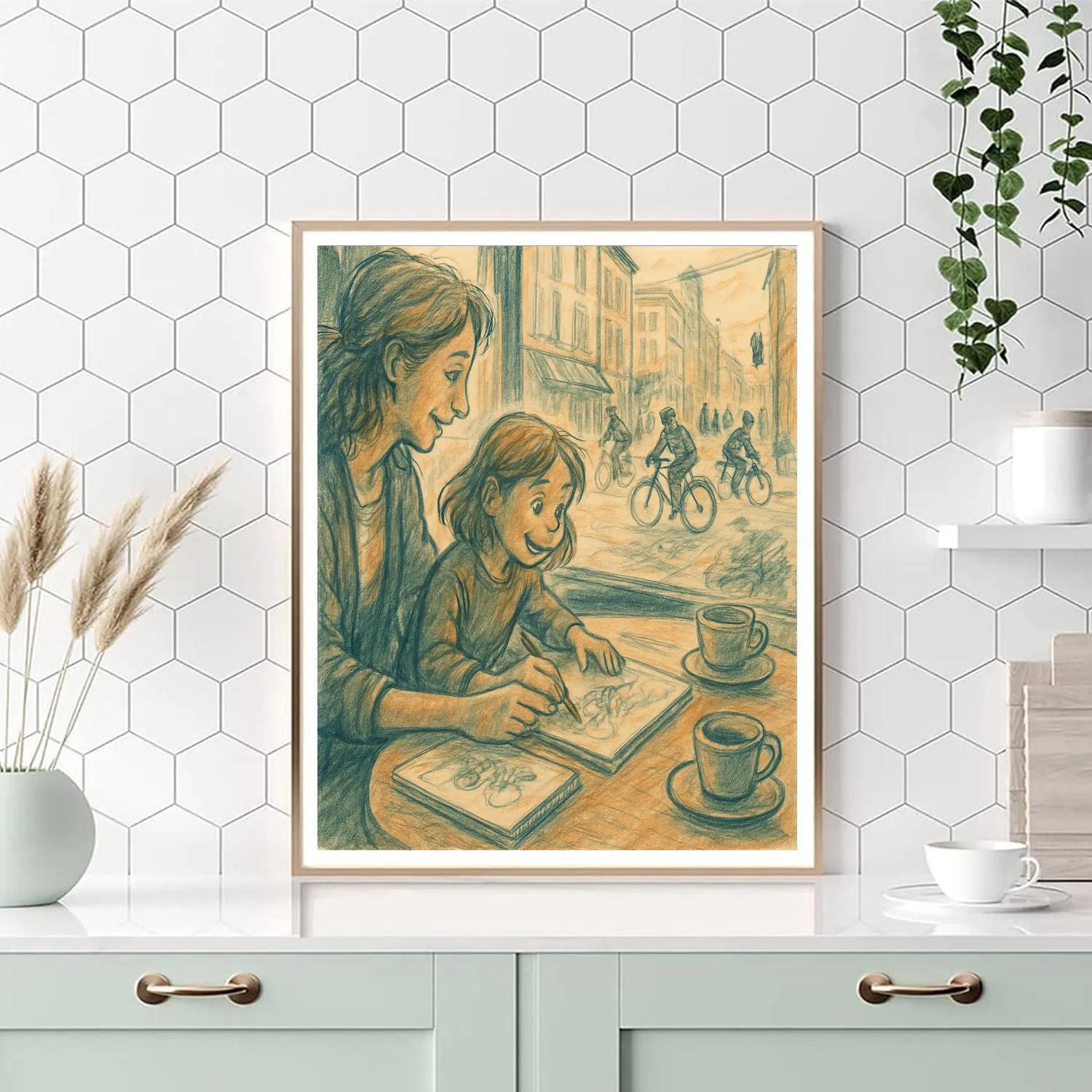 Mother And Child Urban Sketching Painting by numbers kit