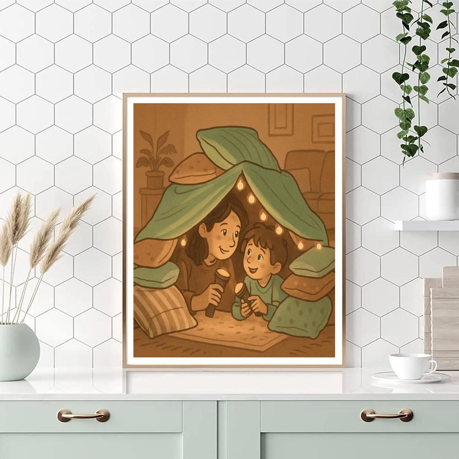 Mother And Child Fort Building painting number kit