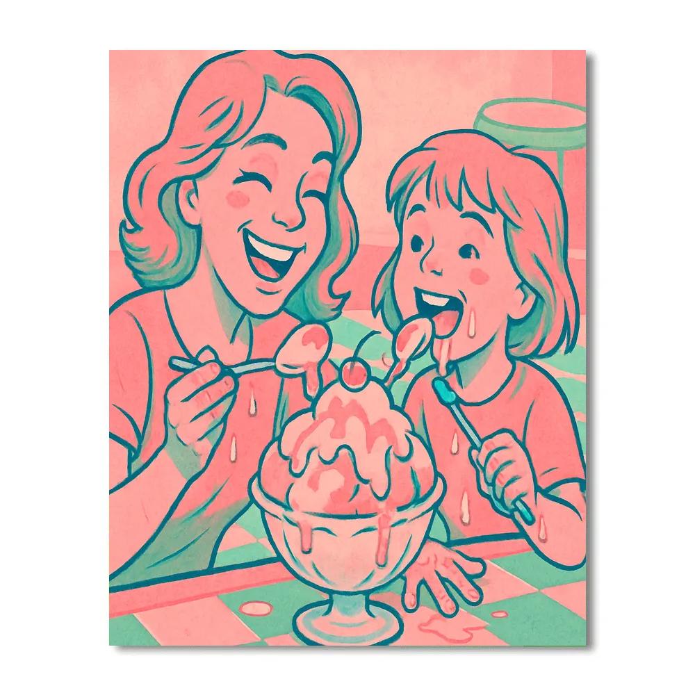 Mother And Child At Ice Cream Parlor Numbered painting kits