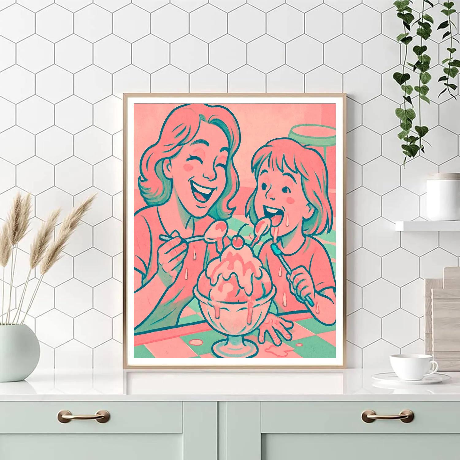 Mother And Child At Ice Cream Parlor Numbered painting kits