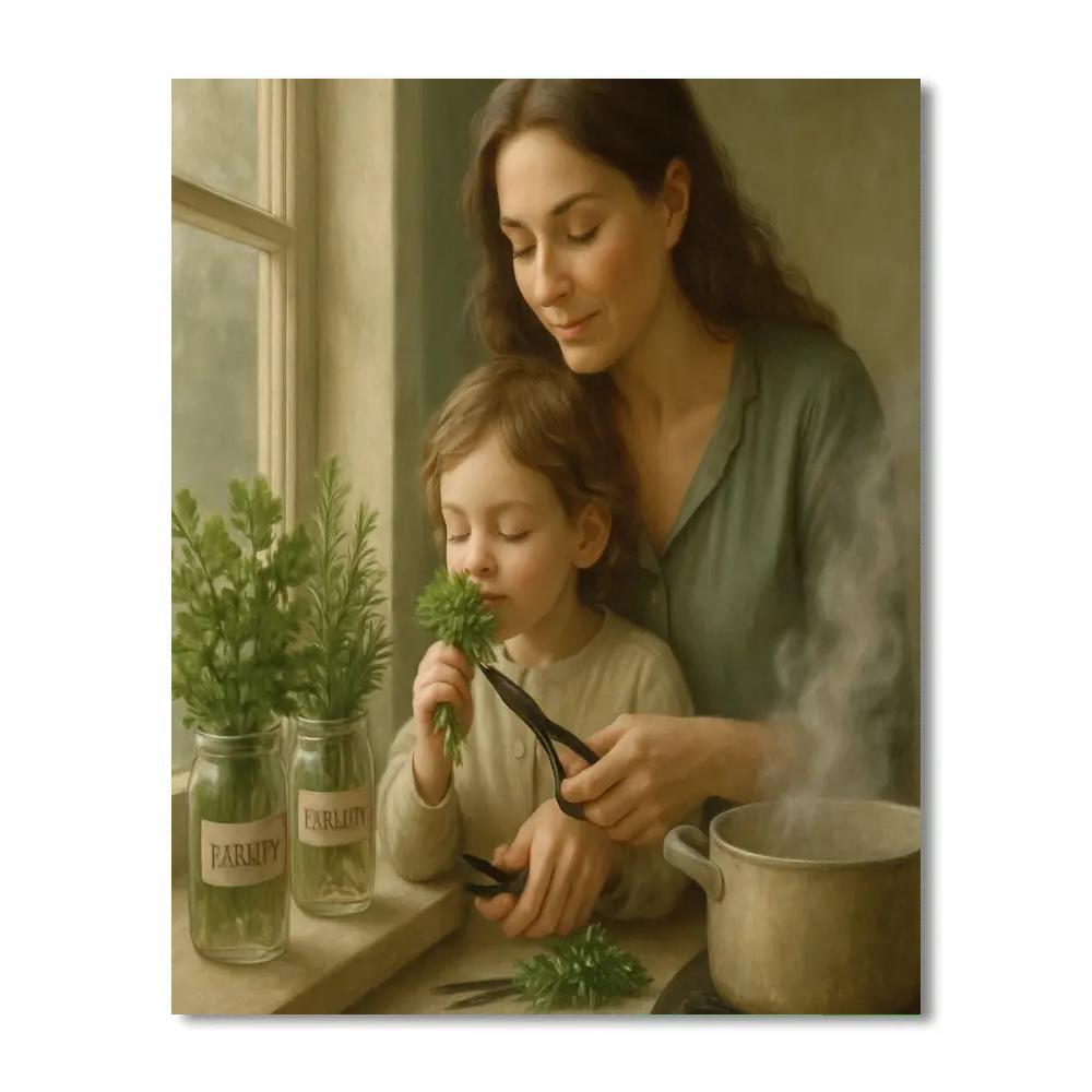 Mother And Child Harvesting Herbs DIY paint by numbers