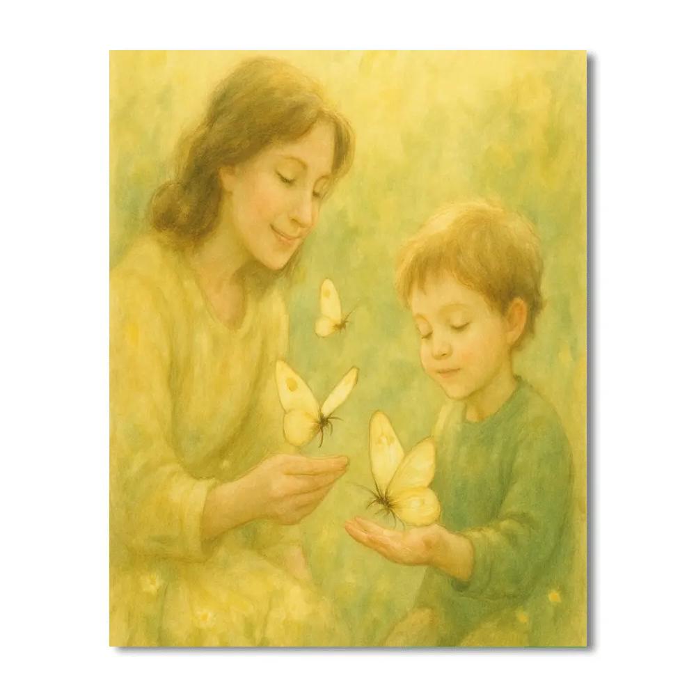 Mother And Child Observing Butterflies Number painting