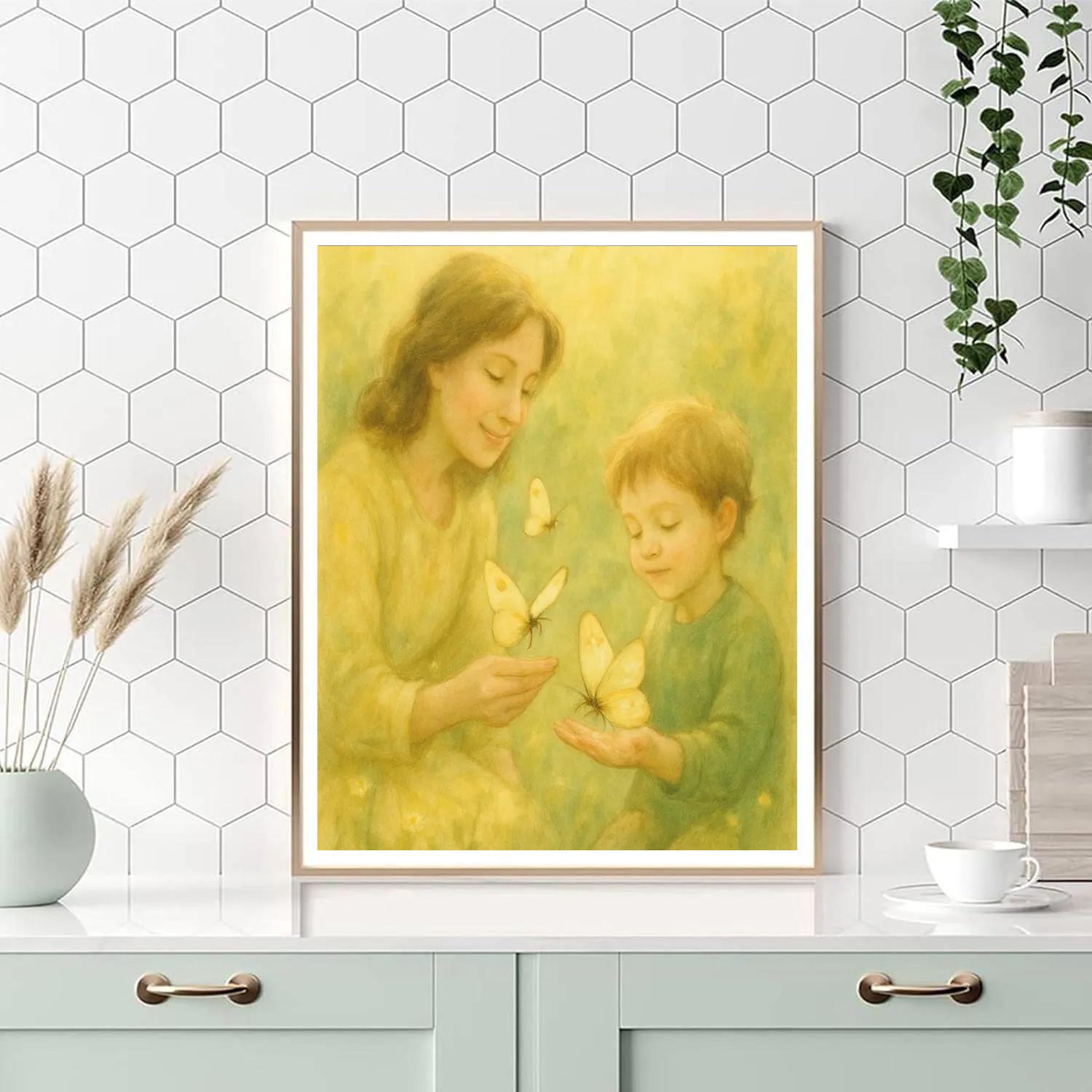 Mother And Child Observing Butterflies Number painting