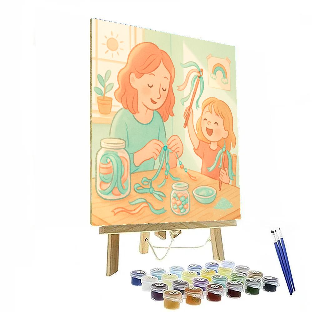 Mother And Child Making Ribbon Wands paint by numbers