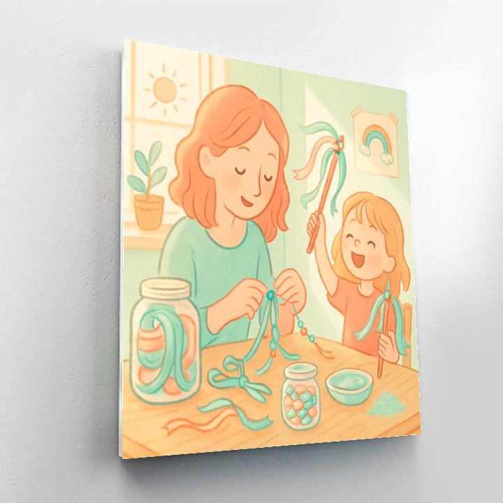 Mother And Child Making Ribbon Wands paint by numbers