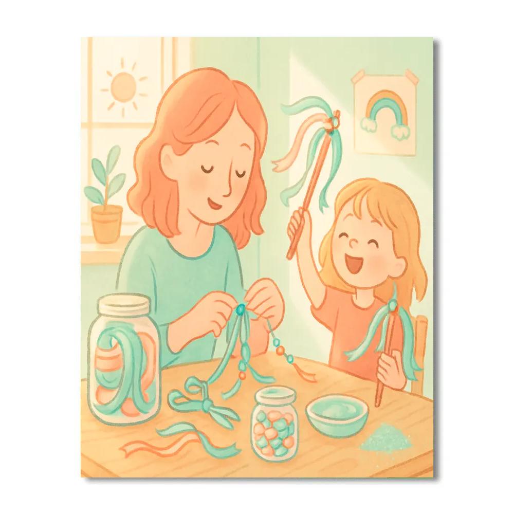Mother And Child Making Ribbon Wands paint by numbers