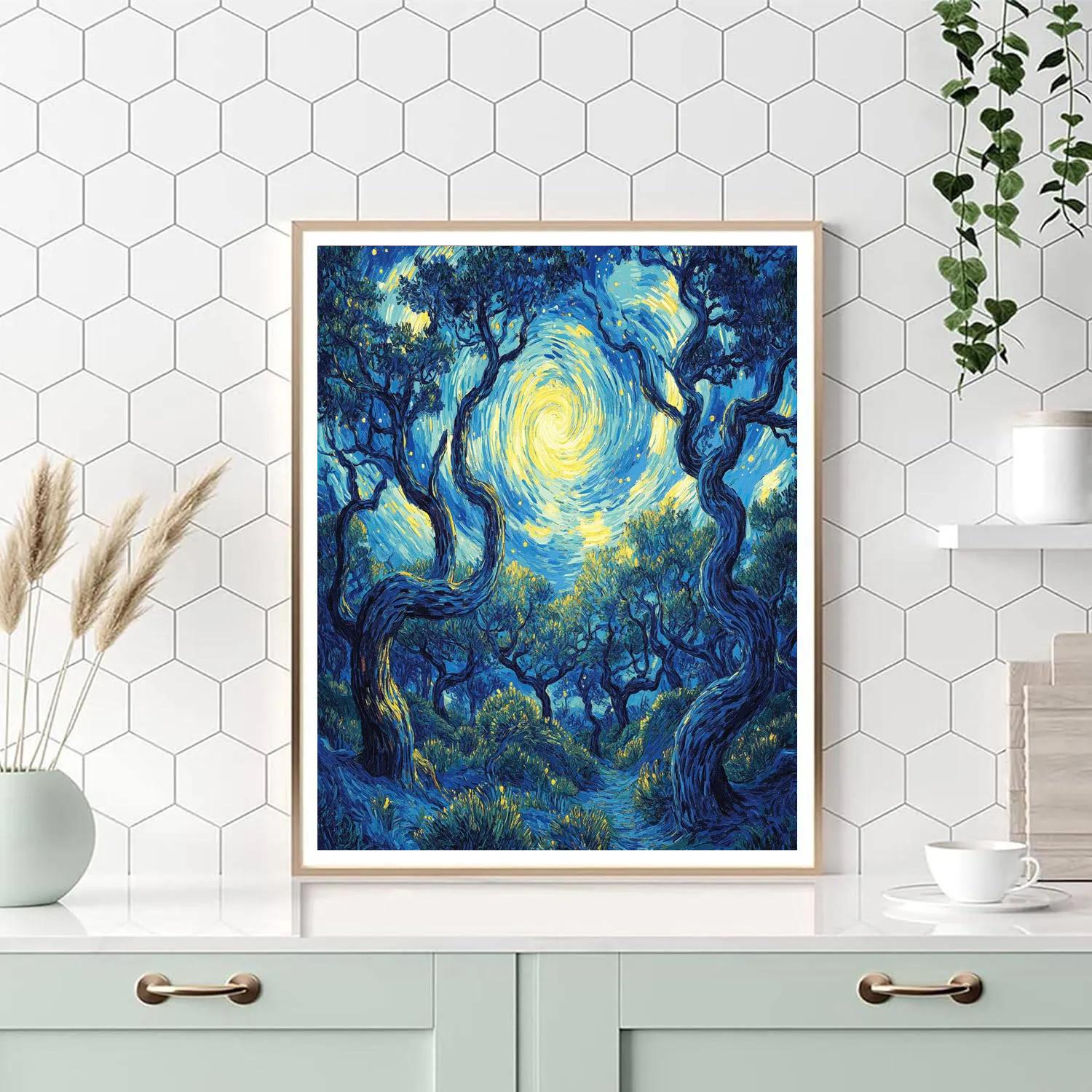 Van Gogh Inspired Starry Forest painting number kit