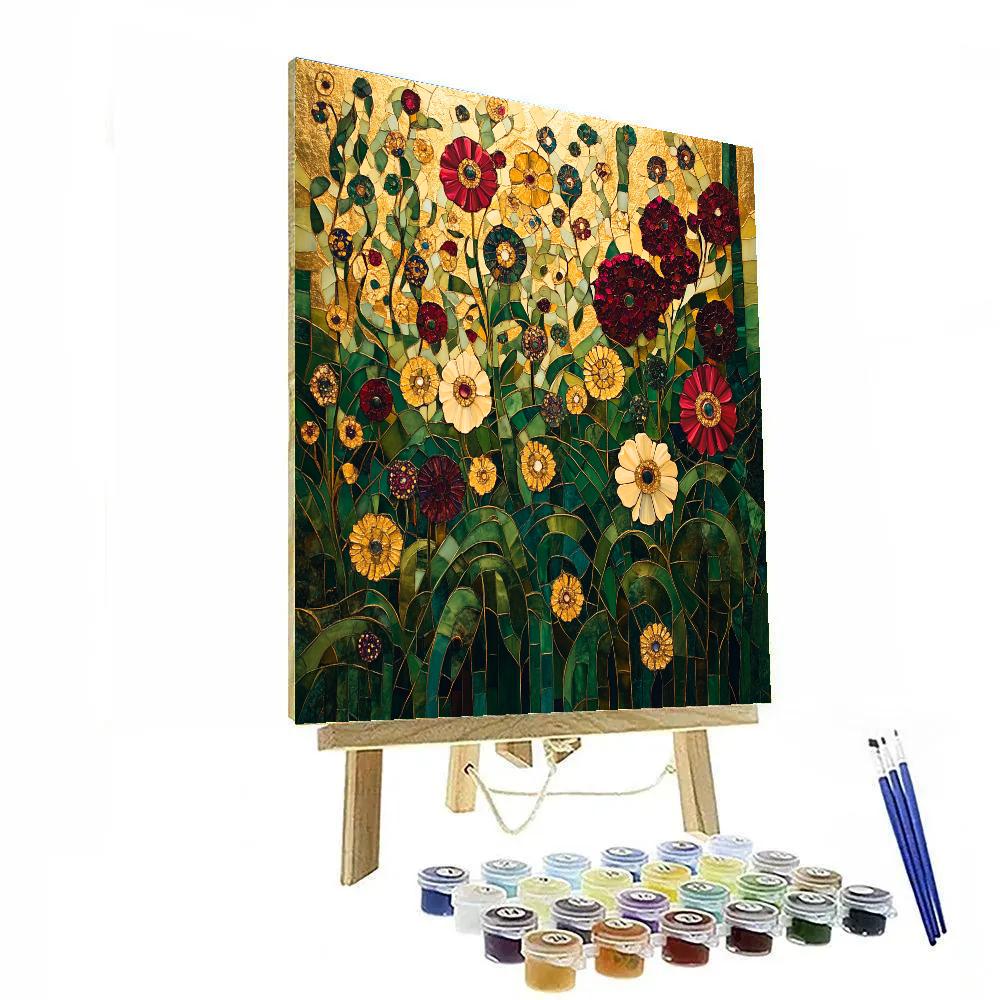 Gustav Klimt Inspired Golden Blossoms paint by color
