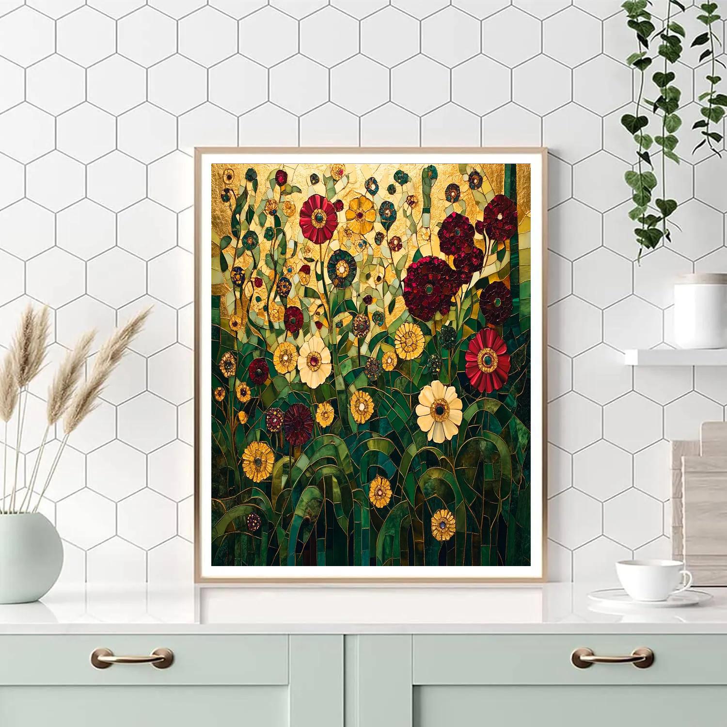Gustav Klimt Inspired Golden Blossoms paint by color