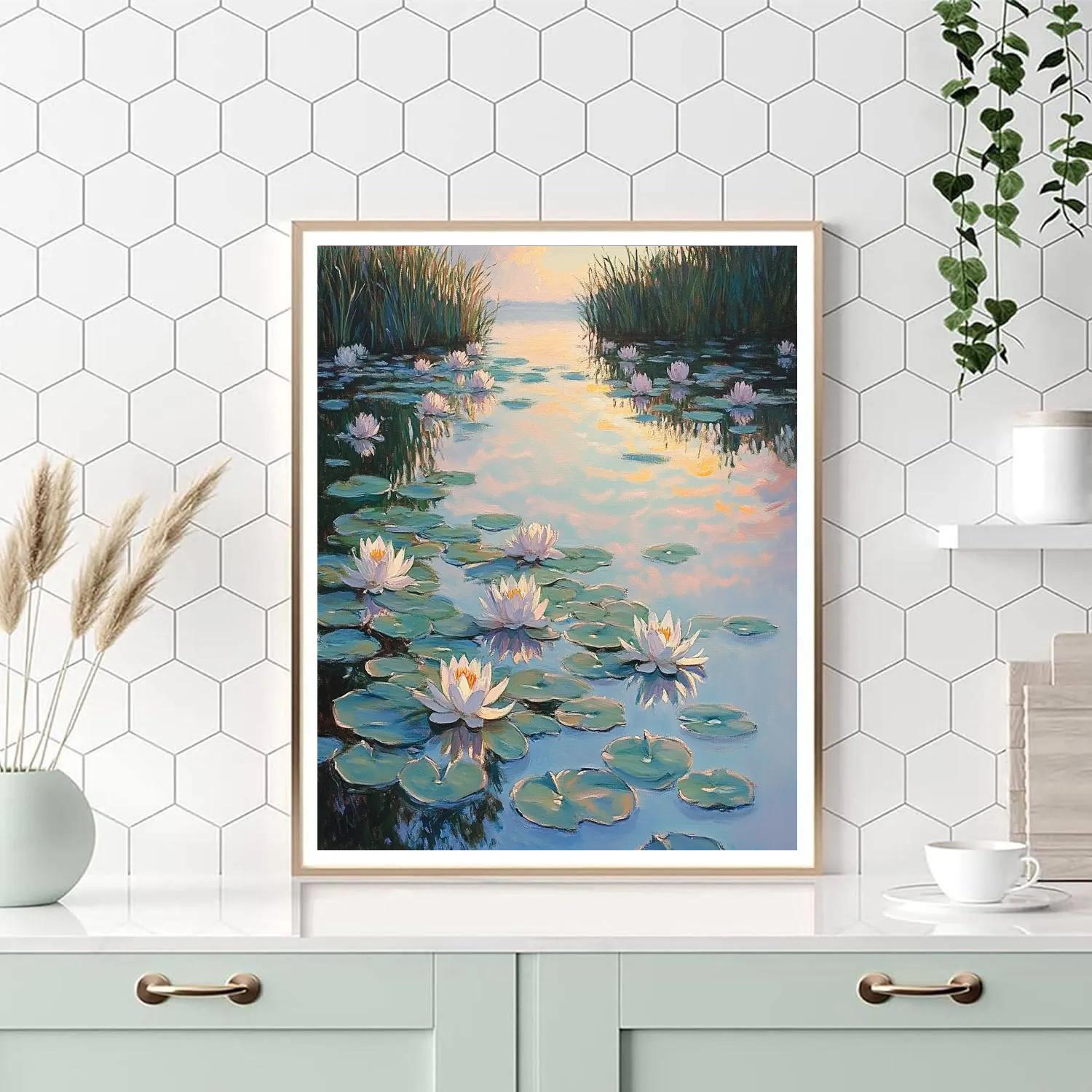 Claude Monet Inspired Water Lilies And Sunrise Numbered painting kits