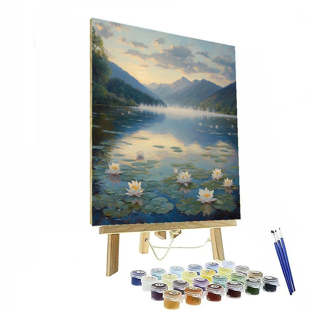 Monet Inspired Misty Mountain Lake Numbered painting kits