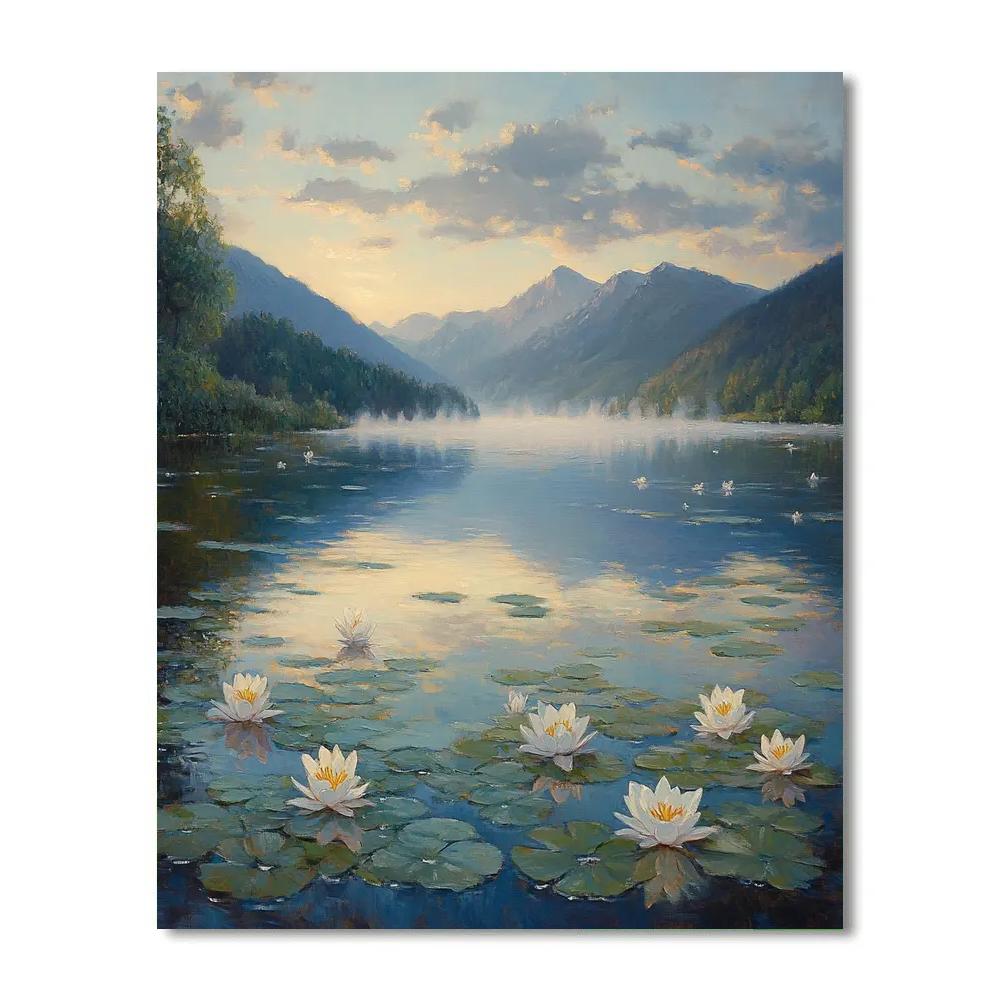 Monet Inspired Misty Mountain Lake Numbered painting kits