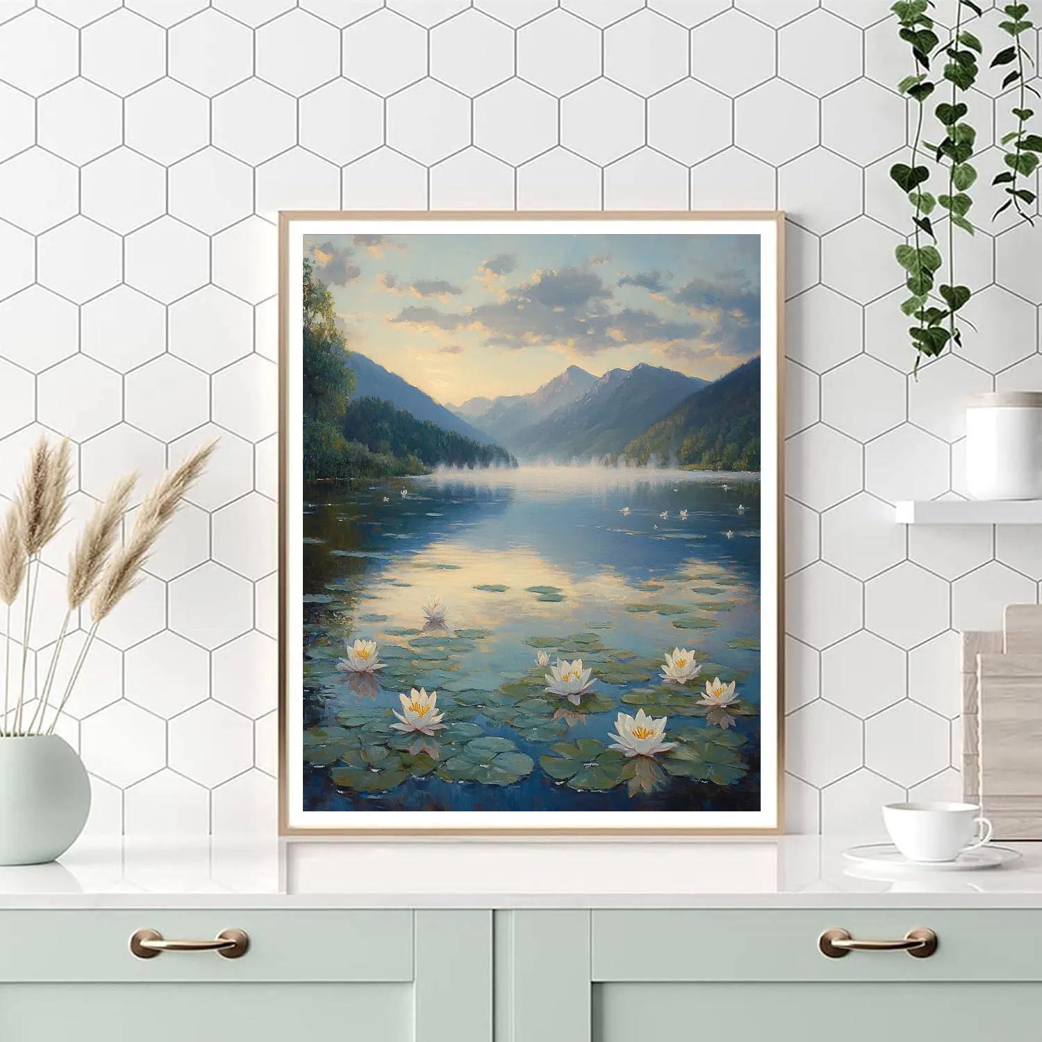 Monet Inspired Misty Mountain Lake Numbered painting kits