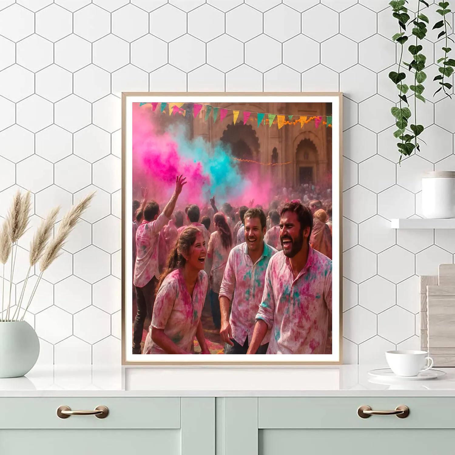 Holi In Mathura Street Celebration paint by number