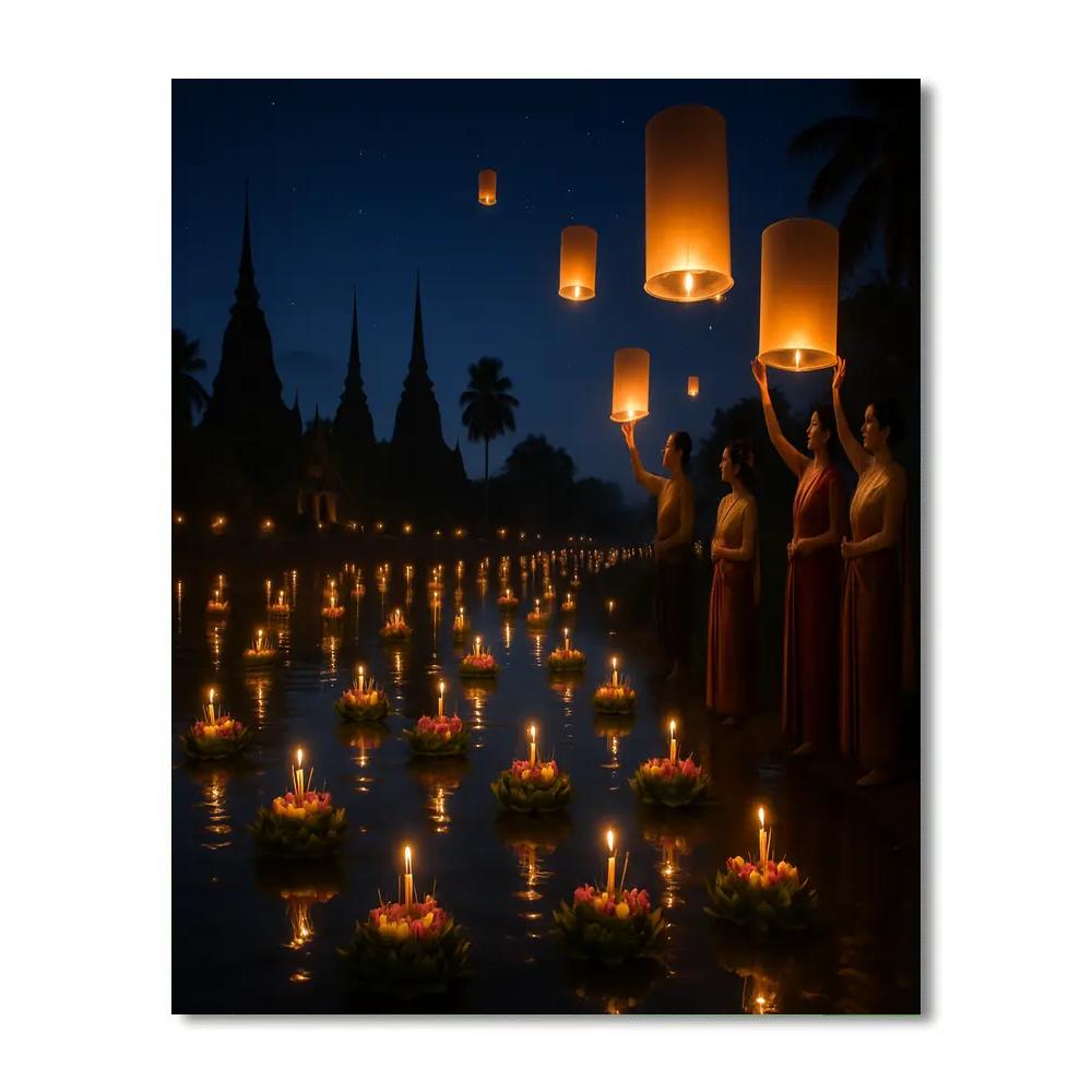 Loi Krathong Festival On Thai River Paint by numbers kits