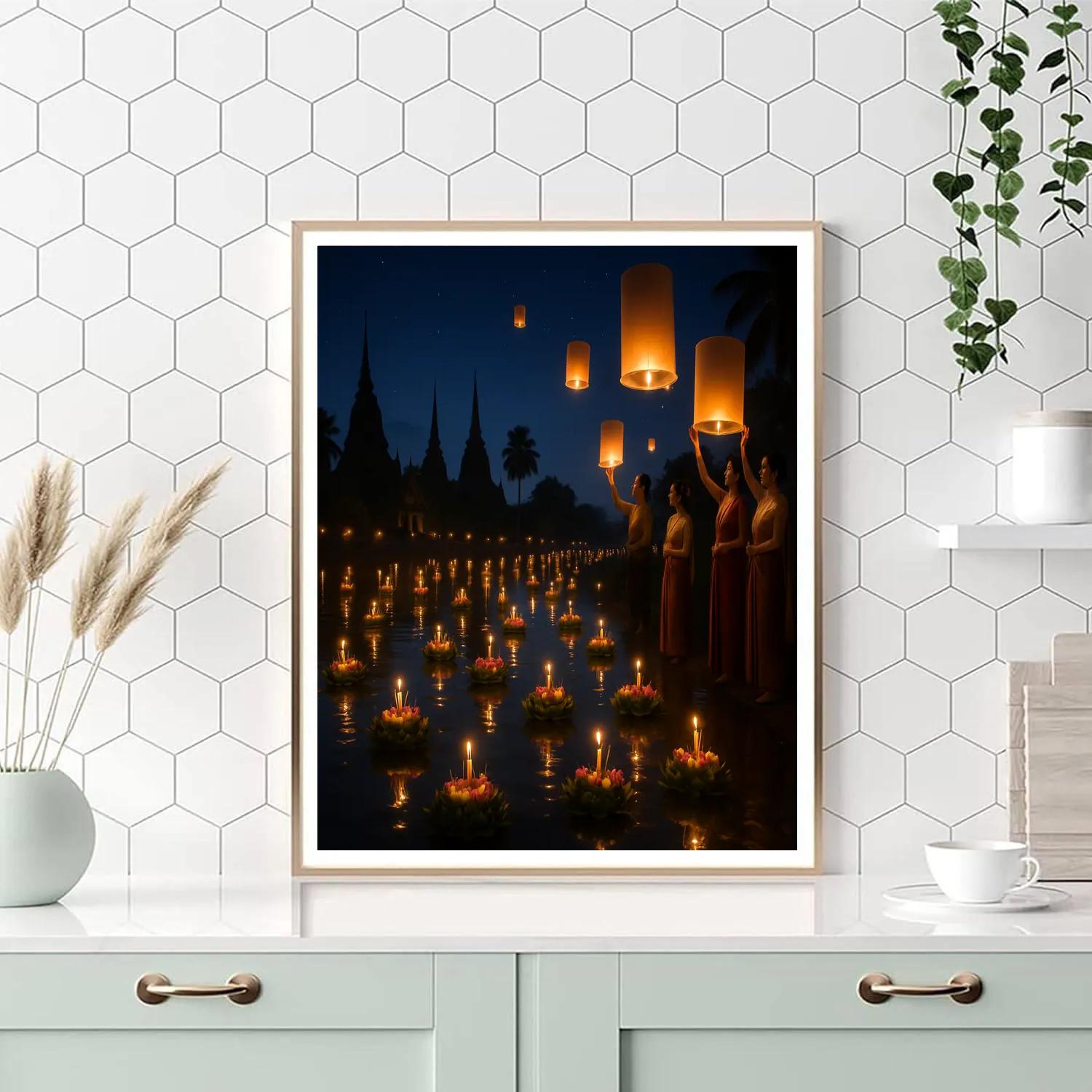 Loi Krathong Festival On Thai River Paint by numbers kits