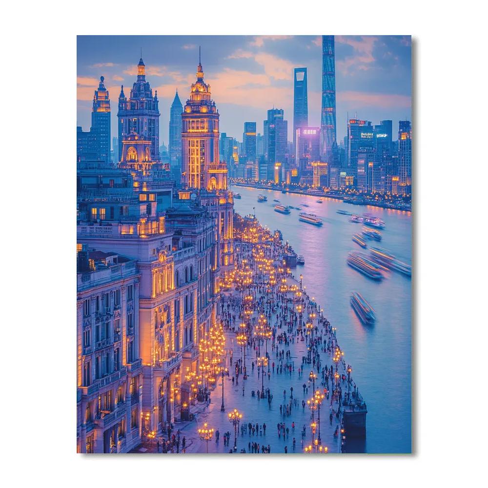 The Bund Riverside Skyline Shanghai China paint by color