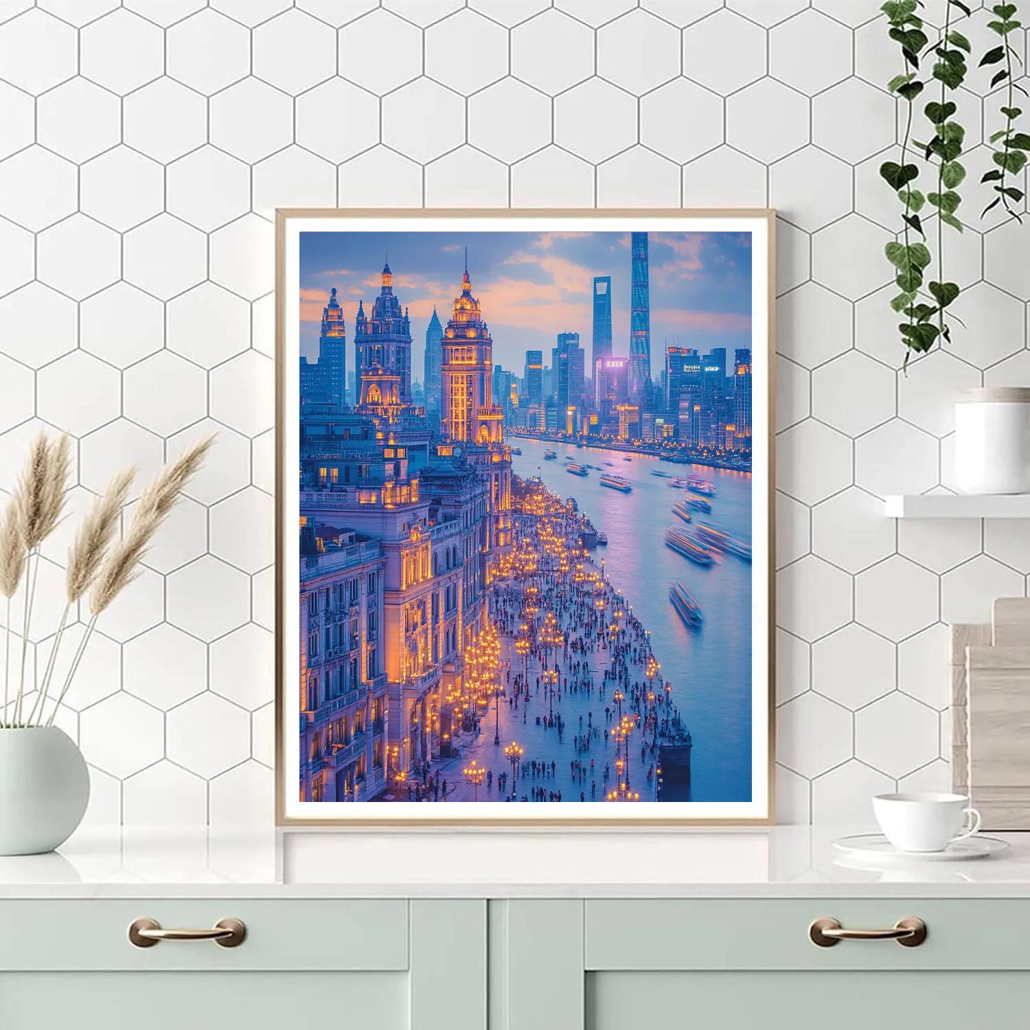 The Bund Riverside Skyline Shanghai China paint by color