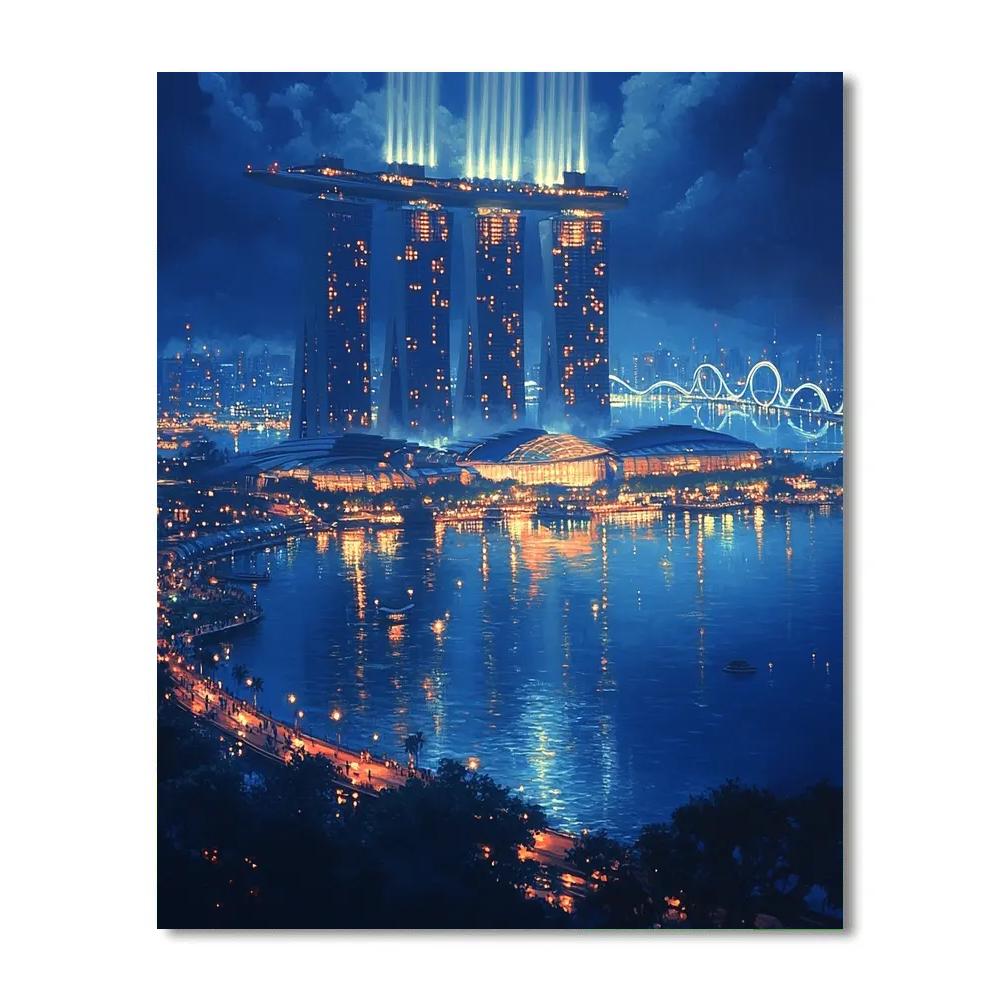 Marina Bay Sands Skyline Night View Singapore DIY paint by numbers