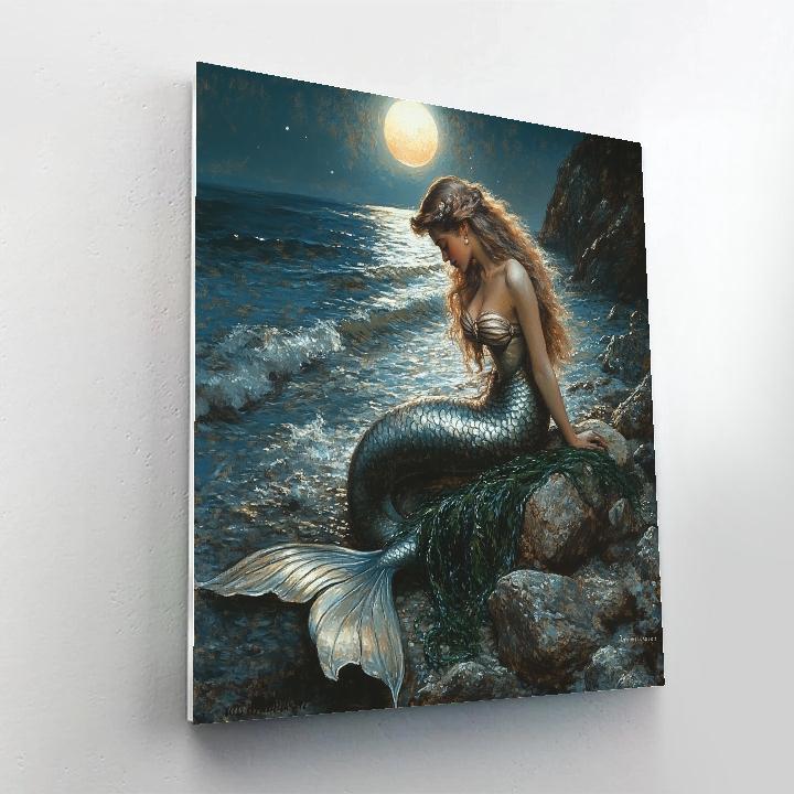 John William Waterhouse Inspired Mermaid By Moonlight Number painting
