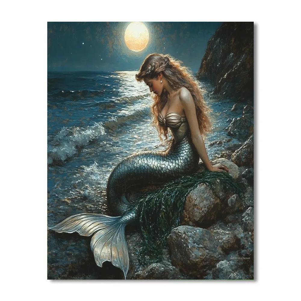 John William Waterhouse Inspired Mermaid By Moonlight Number painting