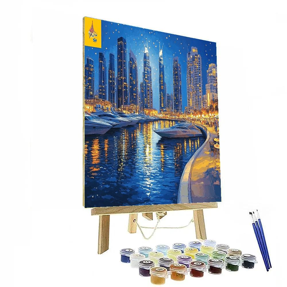 Dubai Marina Skyscraper Canal Evening United Arab Emirates Number painting