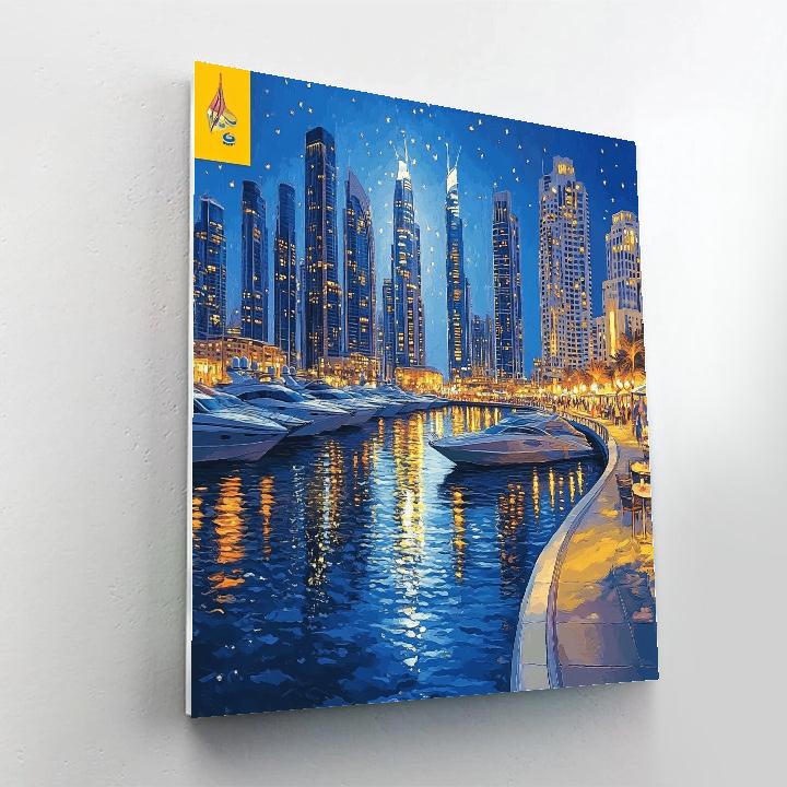 Dubai Marina Skyscraper Canal Evening United Arab Emirates Number painting
