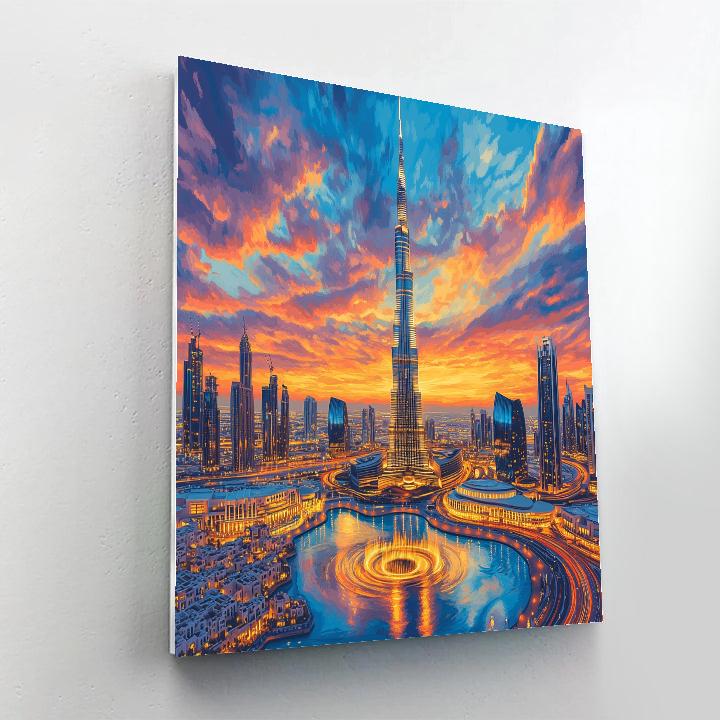 Sunset Over Burj Khalifa And Downtown Dubai Skyline Paint by numbers art