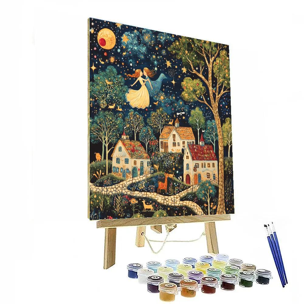 Marc Chagall Inspired Lovers Above The Village paint by color