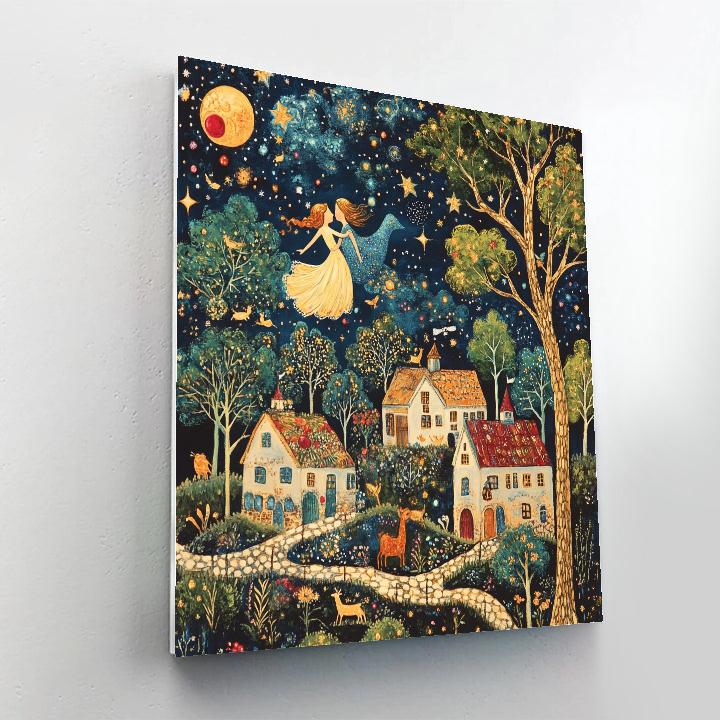 Marc Chagall Inspired Lovers Above The Village paint by color