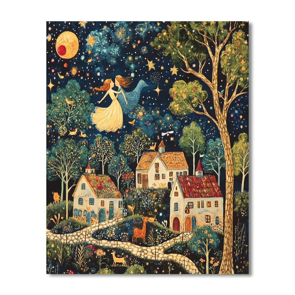 Marc Chagall Inspired Lovers Above The Village paint by color
