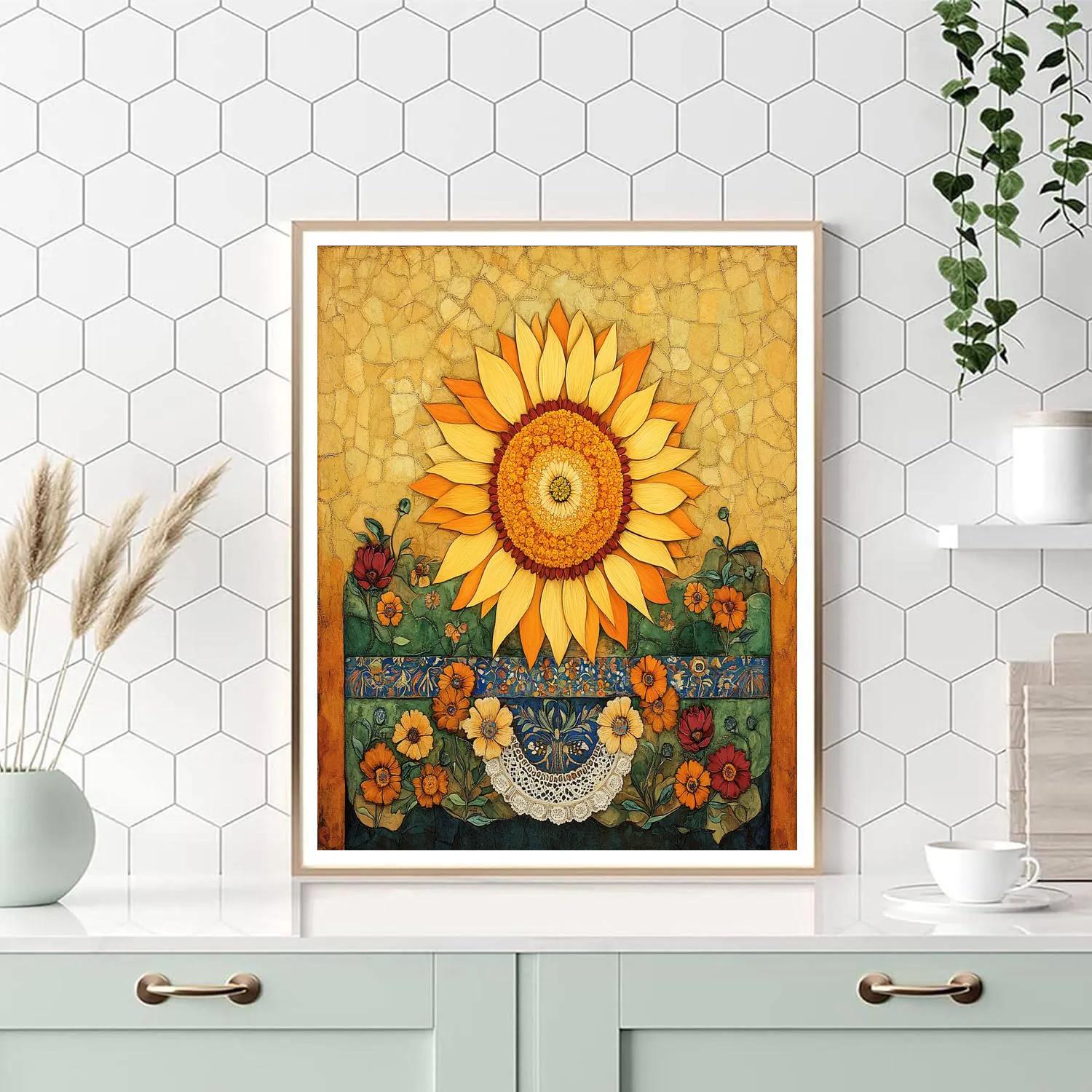 Frida Kahlo Inspired Sun Mask Of Petals Paint by numbers kits