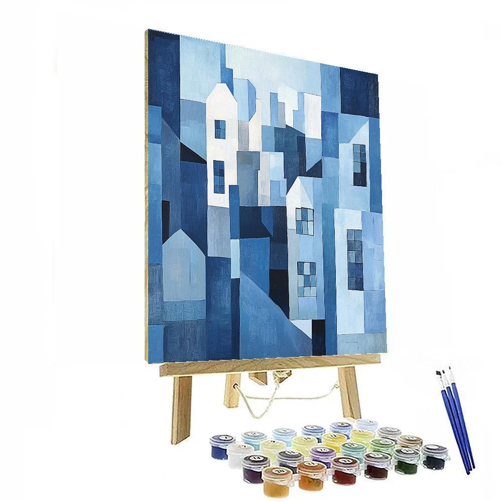 Picasso Inspired Blue Cityscape paint by color